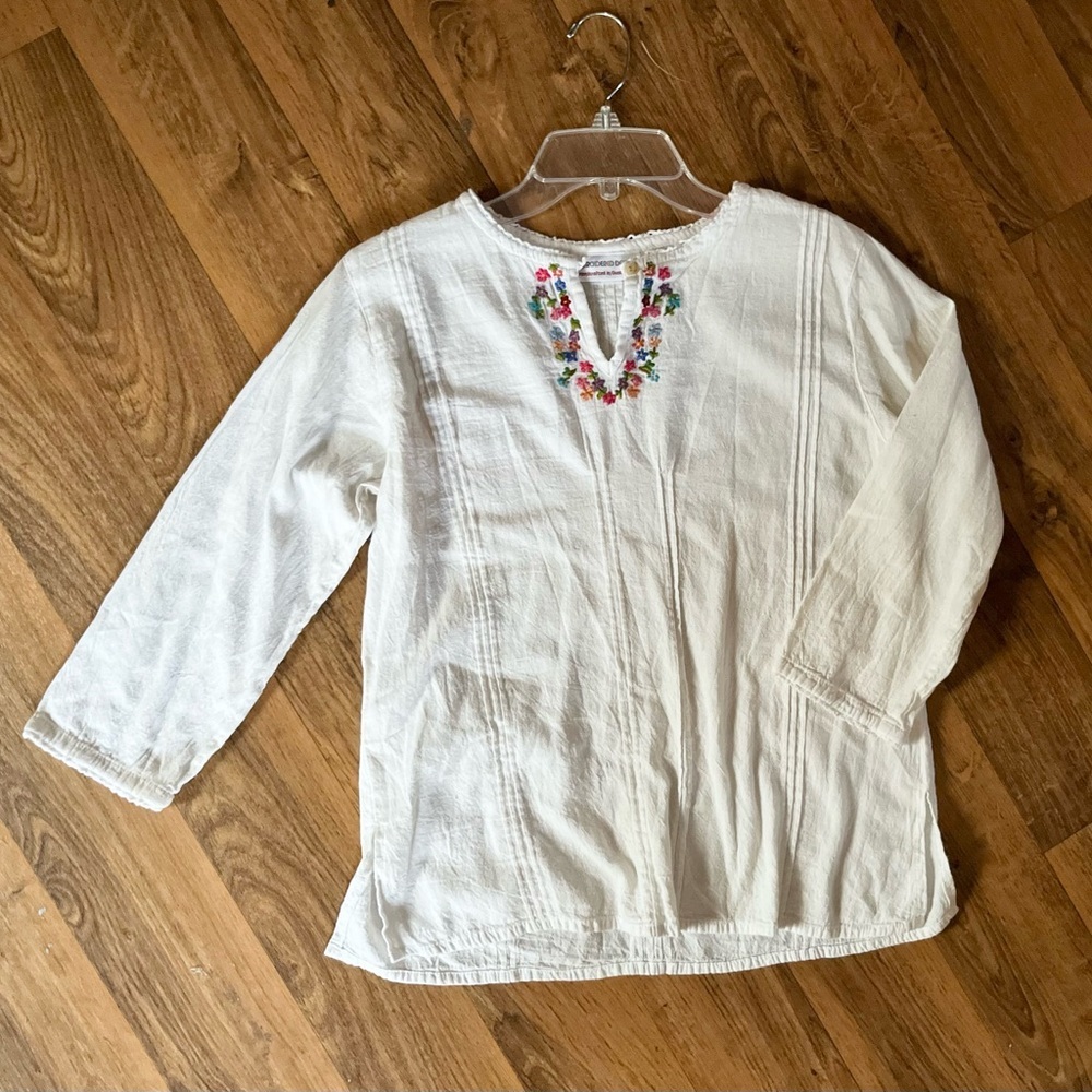 Embroidered Design Handcrafted in Guatemala Pleaded Top with Floral Stitching